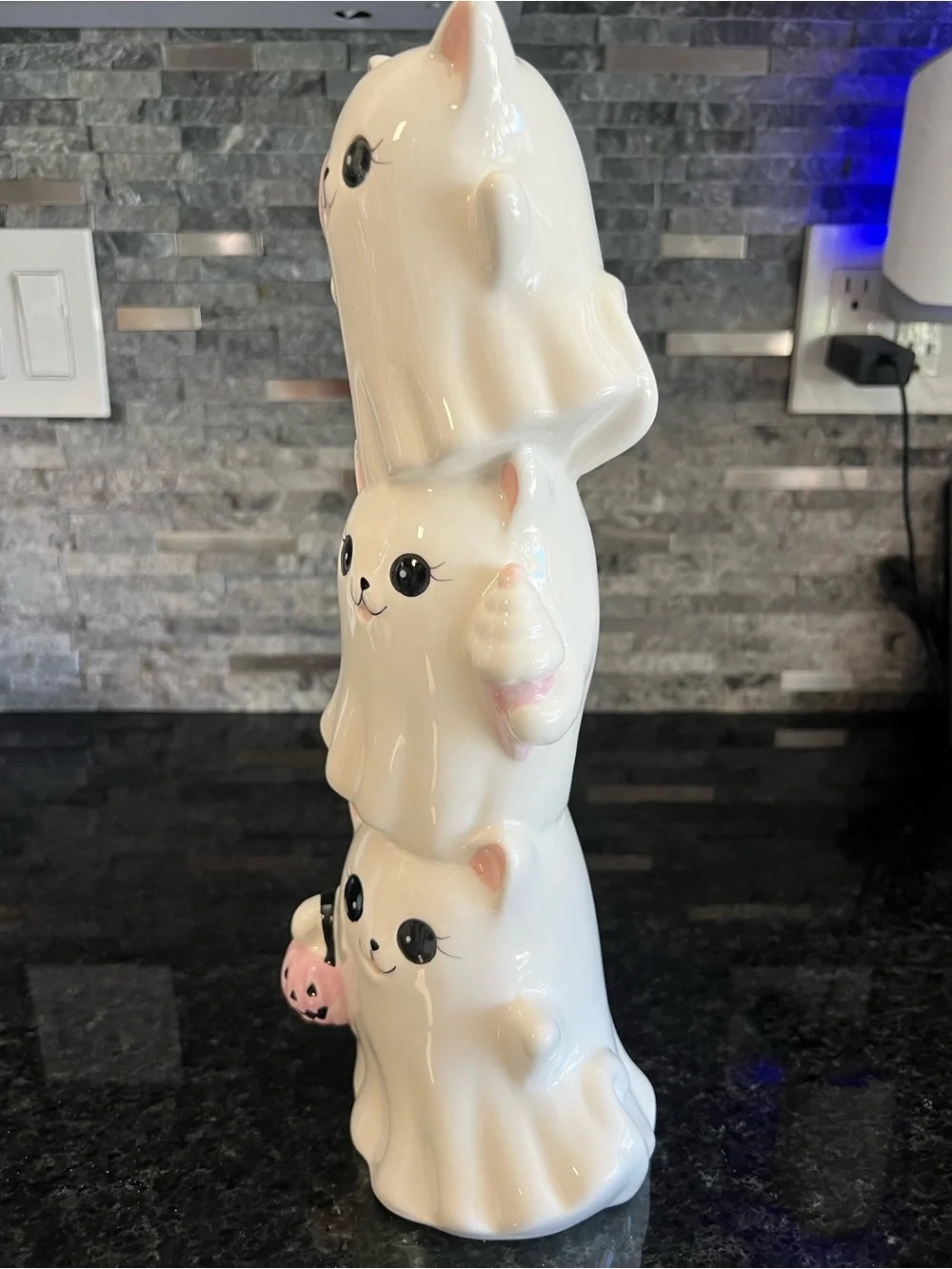 ADORABLE!!! Stacking SWEET TREATS Cat Ghost Ceramic Decor- 13 1/2 In Tall!!